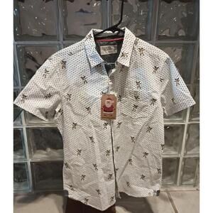 FREE PLANET Mens Shirt M White Button Down Reindeer Cotton Casual Christmas NWT